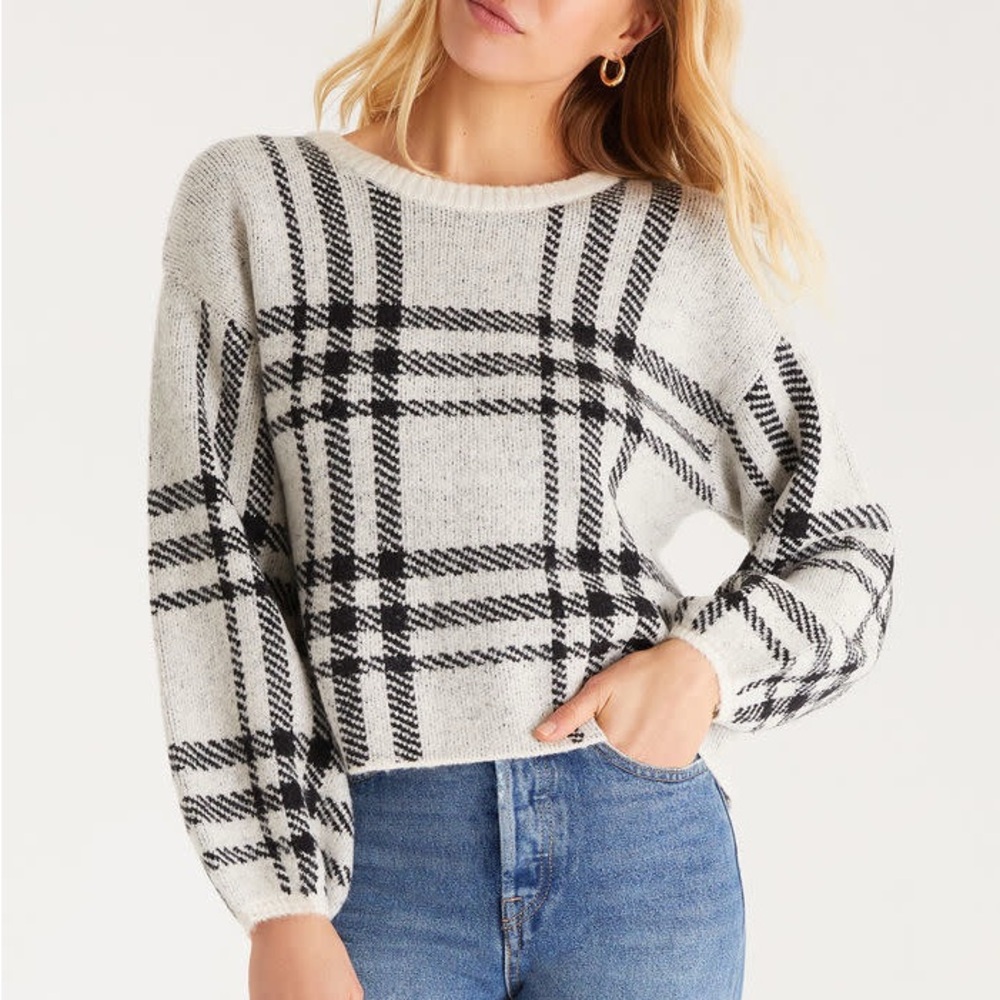 Z supply solange plaid sweater in oatmeal